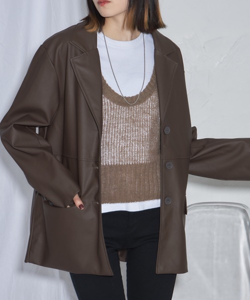 leimn（レイムン）の「フェイクレザージャケット（テーラードジャケット・レディース・ブラック/ブラウン・M）」の19枚目の写真