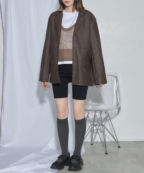 leimn（レイムン）の「フェイクレザージャケット（テーラードジャケット・レディース・ブラック/ブラウン・M）」の20枚目の写真