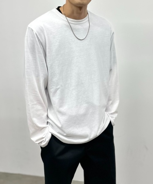 NAVY(ネイビー)の「【抗菌防臭】NAVY ベーシック 天竺クルーネック L/S TEE(Tシャツ/カットソー・メンズ・ブラック/グレイッシュベージュ/チャコールグレー/ホワイト・S/M/L/XL/XXL)」の1枚目の写真