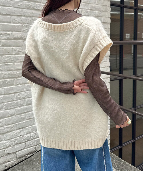 w closet（ダブルクローゼット）の「ラメチュール長袖プルオーバー（Tシャツ/カットソー・レディース・ベージュ/ブラウン/グレー・FREE）」の9枚目の写真