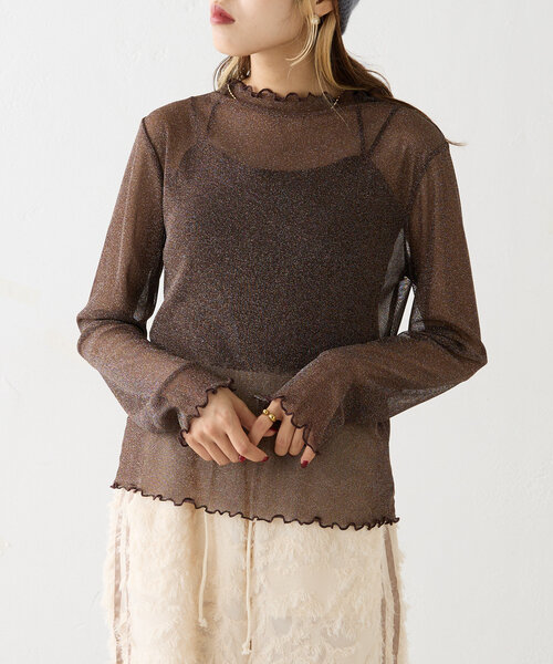 w closet（ダブルクローゼット）の「ラメチュール長袖プルオーバー（Tシャツ/カットソー・レディース・ベージュ/ブラウン/グレー・FREE）」の12枚目の写真