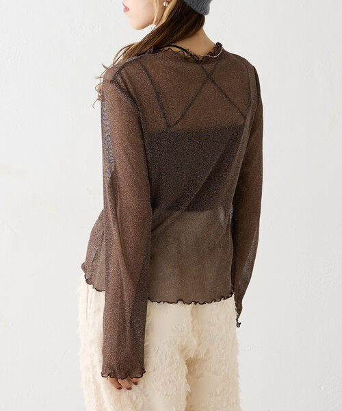 w closet（ダブルクローゼット）の「ラメチュール長袖プルオーバー（Tシャツ/カットソー・レディース・ベージュ/ブラウン/グレー・FREE）」の13枚目の写真