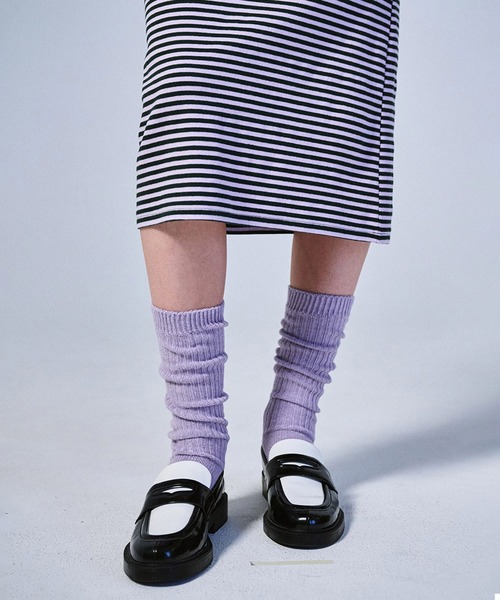 ●Mardi Mercredi●LONG SOCKS MRD LOGO_2足SET LONG SOCKS MRD LOGO_HEATHER NAVY - MARDI MERCREDI
