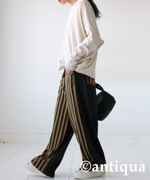 ドッキングストライプニットパンツ（その他パンツ）｜antiqua