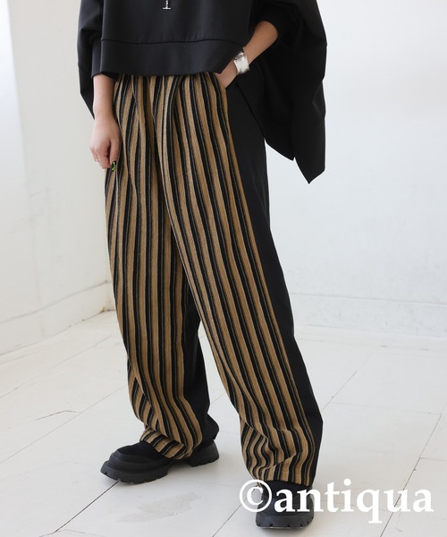 antiqua(アンティカ)の「ドッキングストライプニットパンツ(その他パンツ・レディース・ブラック/ベージュ・LARGE/MEDIUM)」の14枚目の写真