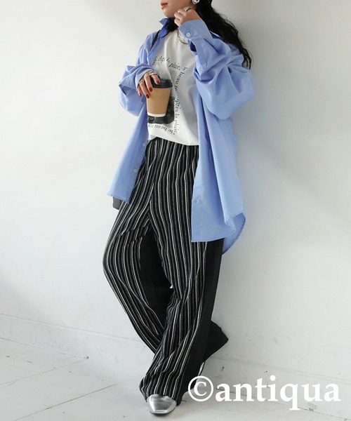 antiqua(アンティカ)の「ドッキングストライプニットパンツ(その他パンツ・レディース・ブラック/ベージュ・LARGE/MEDIUM)」の4枚目の写真