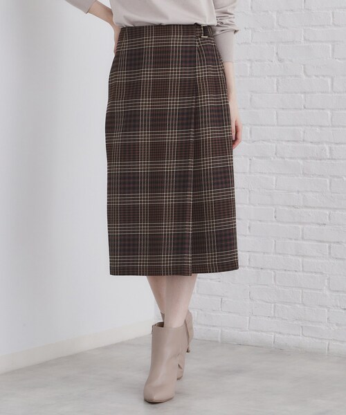 index（インデックス）の「◆チェックAラインスカート【洗濯機洗い可/イージーアイロン】（スカート・レディース・ブラウン系その他2/ネイビー系1・36/38/40/42）」の2枚目の写真