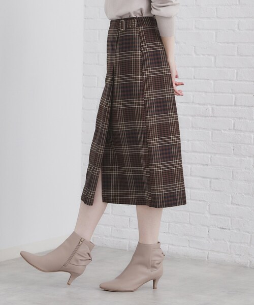 index（インデックス）の「◆チェックAラインスカート【洗濯機洗い可/イージーアイロン】（スカート・レディース・ブラウン系その他2/ネイビー系1・36/38/40/42）」の5枚目の写真