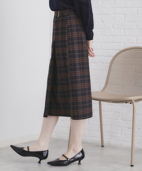 index（インデックス）の「◆チェックAラインスカート【洗濯機洗い可/イージーアイロン】（スカート・レディース・ブラウン系その他2/ネイビー系1・36/38/40/42）」の8枚目の写真