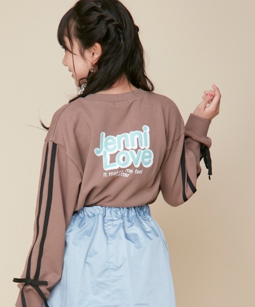 JENNI love(ジェニィラブ)の「【コットン100%】そでラインリボントレーナー(スウェット・キッズ・アイボリー/ブラウン/ミント・160cm/150cm/140cm/130cm)」の1枚目の写真