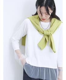 Samansa Mos2 blue | 袖裾チュール付ロンT(Tシャツ/カットソー)