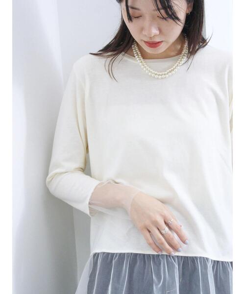 Samansa Mos2 blue（サマンサモスモスブルー）の「袖裾チュール付ロンT（Tシャツ/カットソー・レディース・オフホワイト/ブラック/キナリ・F）」の4枚目の写真