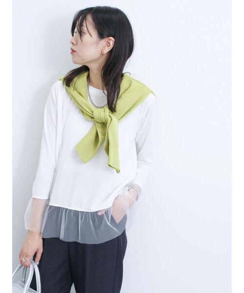 Samansa Mos2 blue（サマンサモスモスブルー）の「袖裾チュール付ロンT（Tシャツ/カットソー・レディース・オフホワイト/ブラック/キナリ・F）」の5枚目の写真