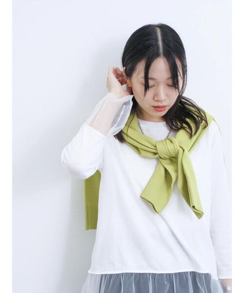 Samansa Mos2 blue（サマンサモスモスブルー）の「袖裾チュール付ロンT（Tシャツ/カットソー・レディース・オフホワイト/ブラック/キナリ・F）」の6枚目の写真