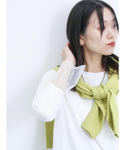 Samansa Mos2 blue（サマンサモスモスブルー）の「袖裾チュール付ロンT（Tシャツ/カットソー・レディース・オフホワイト/ブラック/キナリ・F）」の7枚目の写真