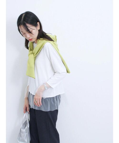 Samansa Mos2 blue（サマンサモスモスブルー）の「袖裾チュール付ロンT（Tシャツ/カットソー・レディース・オフホワイト/ブラック/キナリ・F）」の8枚目の写真