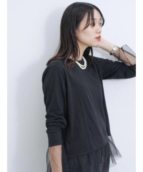 Samansa Mos2 blue（サマンサモスモスブルー）の「袖裾チュール付ロンT（Tシャツ/カットソー・レディース・オフホワイト/ブラック/キナリ・F）」の12枚目の写真