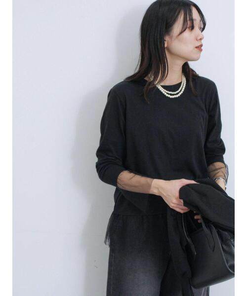 Samansa Mos2 blue（サマンサモスモスブルー）の「袖裾チュール付ロンT（Tシャツ/カットソー・レディース・オフホワイト/ブラック/キナリ・F）」の14枚目の写真