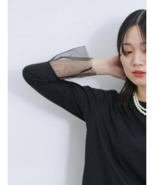 Samansa Mos2 blue（サマンサモスモスブルー）の「袖裾チュール付ロンT（Tシャツ/カットソー・レディース・オフホワイト/ブラック/キナリ・F）」の16枚目の写真