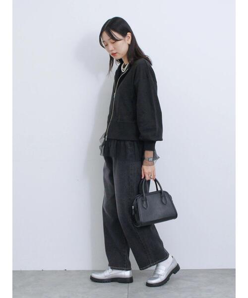 Samansa Mos2 blue（サマンサモスモスブルー）の「袖裾チュール付ロンT（Tシャツ/カットソー・レディース・オフホワイト/ブラック/キナリ・F）」の18枚目の写真