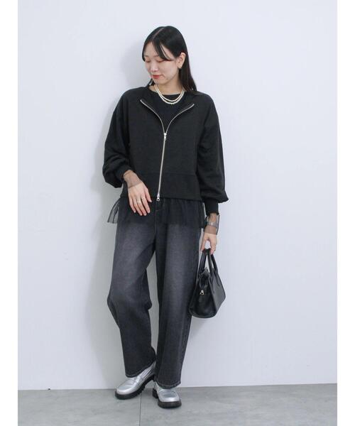 Samansa Mos2 blue（サマンサモスモスブルー）の「袖裾チュール付ロンT（Tシャツ/カットソー・レディース・オフホワイト/ブラック/キナリ・F）」の19枚目の写真