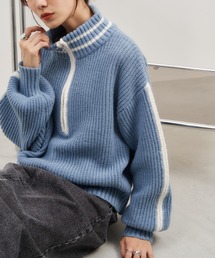 ラインリブハーフジップニット