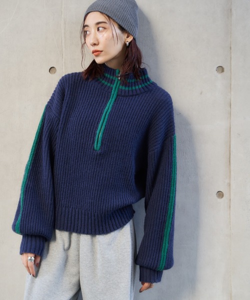 Auntie Rosa Holiday(アンティローザホリデー)の「ラインリブハーフジップニット(ニット/セーター・レディース・ネイビー/ブルー/アイボリー・FREE)」の13枚目の写真
