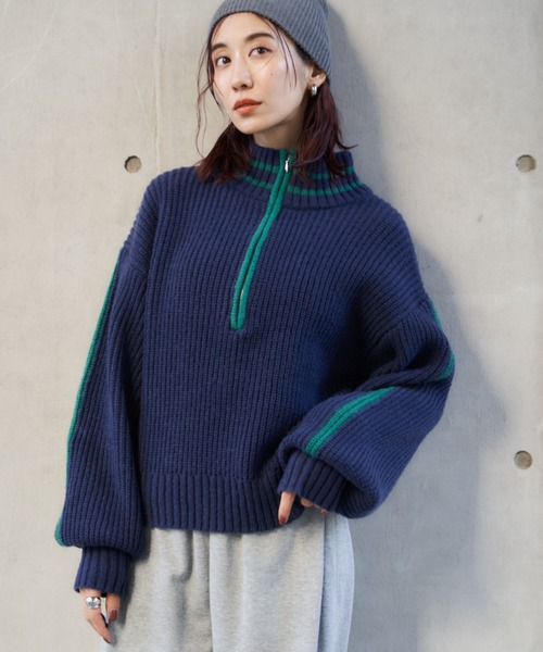 Auntie Rosa Holiday(アンティローザホリデー)の「ラインリブハーフジップニット(ニット/セーター・レディース・ネイビー/ブルー/アイボリー・FREE)」の14枚目の写真