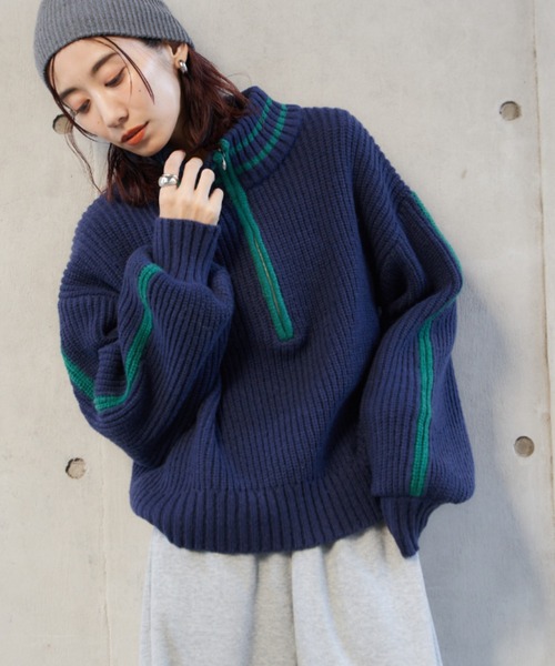 Auntie Rosa Holiday(アンティローザホリデー)の「ラインリブハーフジップニット(ニット/セーター・レディース・ネイビー/ブルー/アイボリー・FREE)」の12枚目の写真