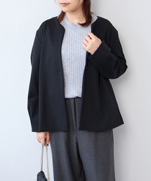 【L~5L 大きいサイズ】ポンチノーカラーカーディガンジャケット