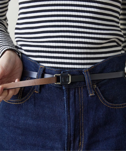 Lien Select(リエンセレクト)の「ノンホールスリムレザーベルト(ベルト・レディース・ブラック×シルバー/ベージュ系その他2/ベージュ系その他/ブラック×ゴールド・FREE)」の6枚目の写真