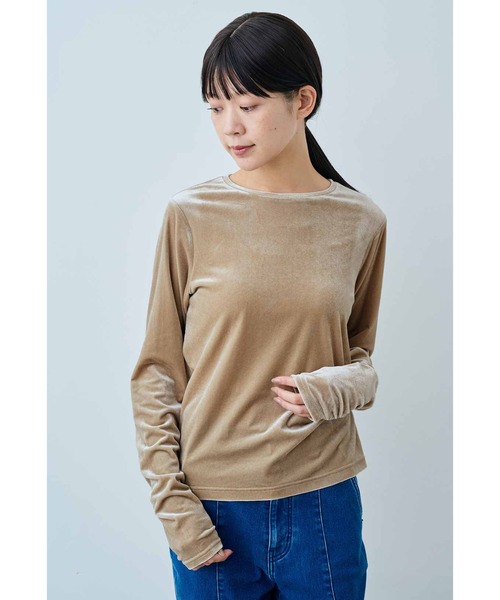 IEDIT（イディット）の「ＩＥＤＩＴ　袖シャーリングで着映えるベロアトップス（Tシャツ/カットソー・レディース・ブラウン/サックスブルー/ベージュ・LL/3L/M/L/S/4L）」の9枚目の写真