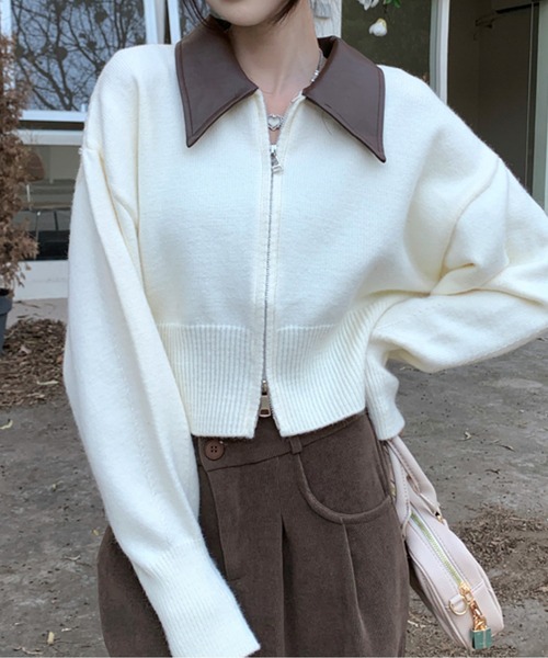 エコレザーカラーニットブルゾン（Tシャツ/カットソー）｜AMAJI（アマジ）