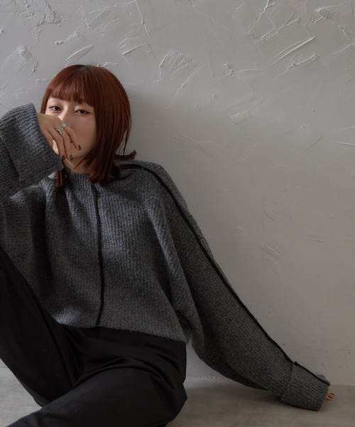 【セール】配色ラインクロップドオーバーサイズニット（ニット/セーター）｜each（イーチ）