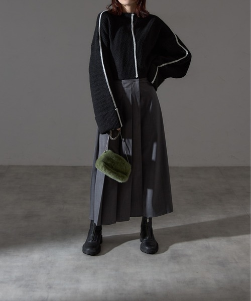 【セール】配色ラインクロップドオーバーサイズニット（ニット/セーター）｜each（イーチ）