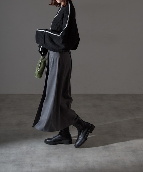 【セール】配色ラインクロップドオーバーサイズニット（ニット/セーター）｜each（イーチ）