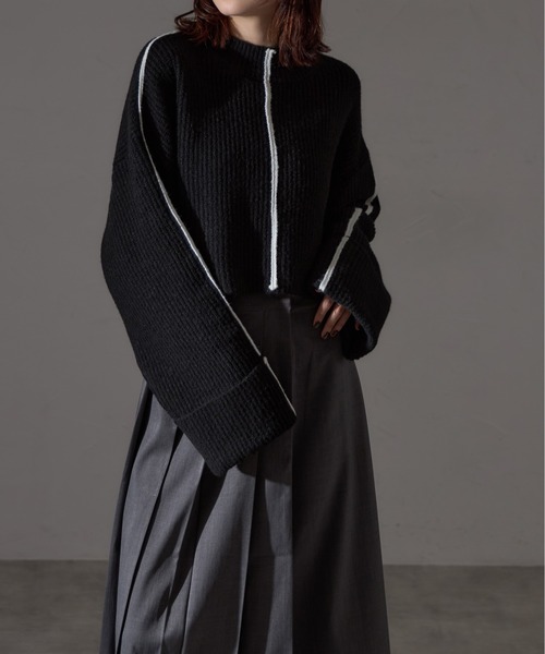 【セール】配色ラインクロップドオーバーサイズニット（ニット/セーター）｜each（イーチ）