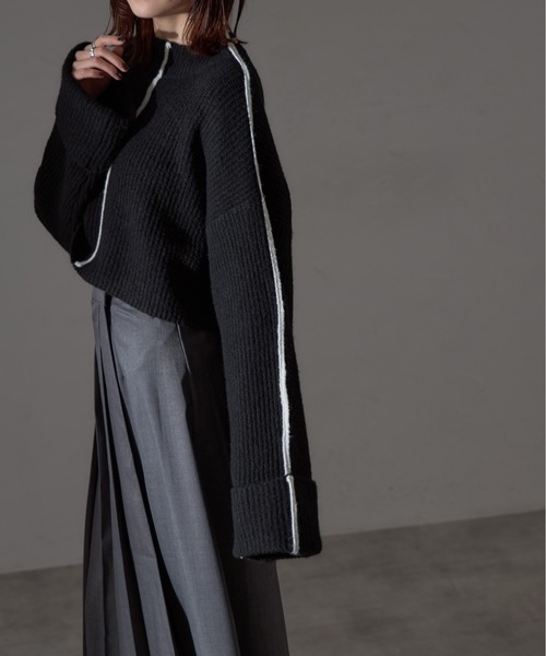 【セール】配色ラインクロップドオーバーサイズニット（ニット/セーター）｜each（イーチ）