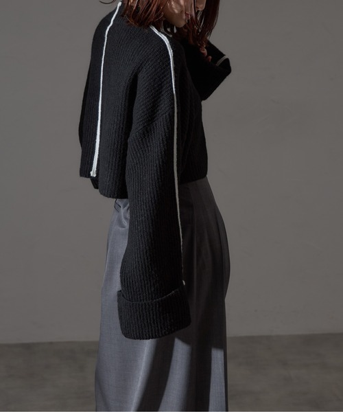 【セール】配色ラインクロップドオーバーサイズニット（ニット/セーター）｜each（イーチ）