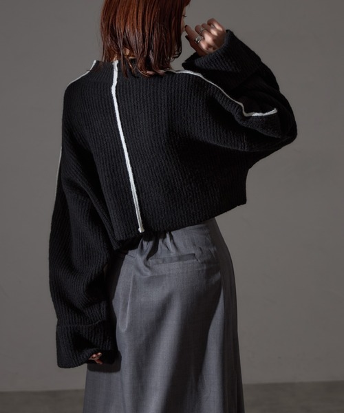 【セール】配色ラインクロップドオーバーサイズニット（ニット/セーター）｜each（イーチ）