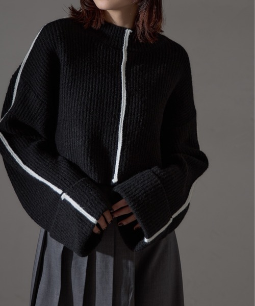 【セール】配色ラインクロップドオーバーサイズニット（ニット/セーター）｜each（イーチ）