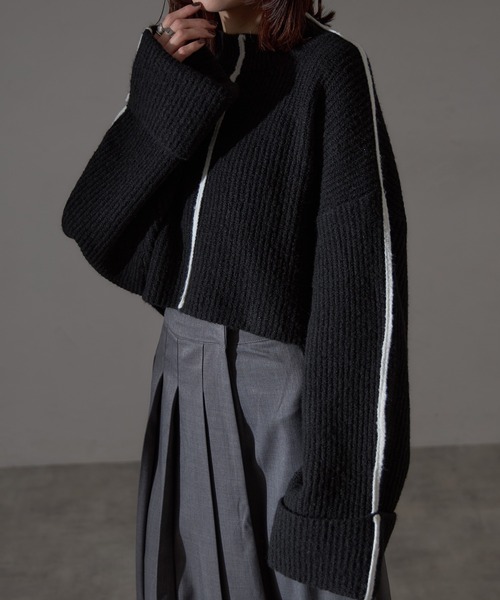 【セール】配色ラインクロップドオーバーサイズニット（ニット/セーター）｜each（イーチ）