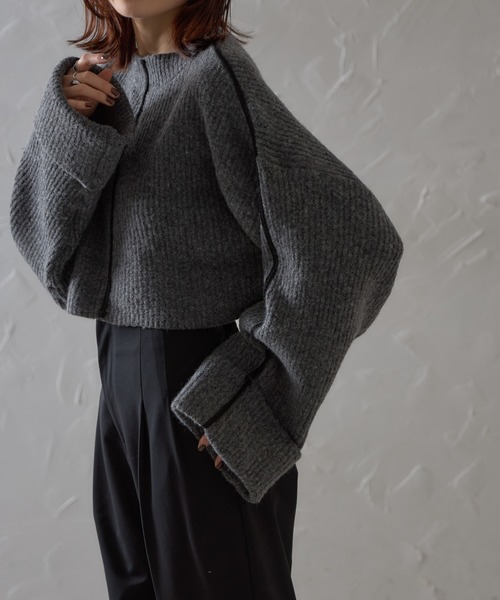 【セール】配色ラインクロップドオーバーサイズニット（ニット/セーター）｜each（イーチ）