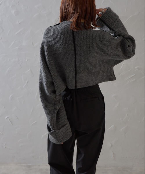 【セール】配色ラインクロップドオーバーサイズニット（ニット/セーター）｜each（イーチ）