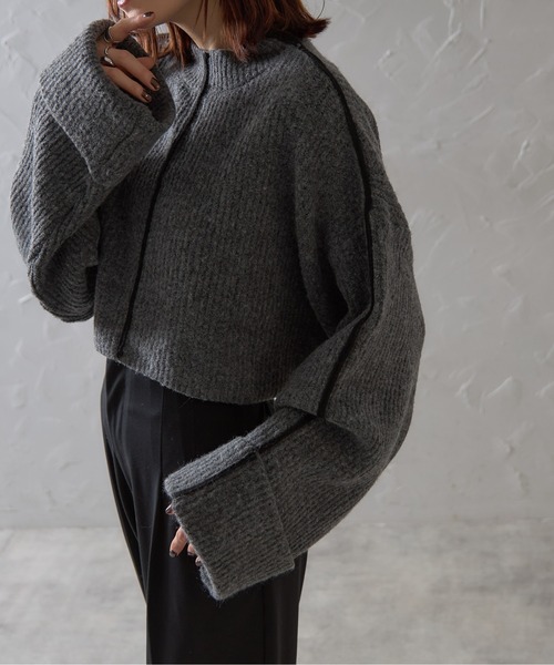 【セール】配色ラインクロップドオーバーサイズニット（ニット/セーター）｜each（イーチ）