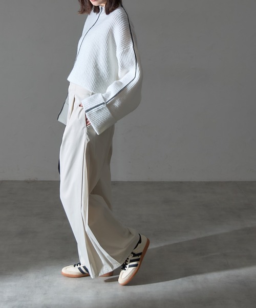 【セール】配色ラインクロップドオーバーサイズニット（ニット/セーター）｜each（イーチ）