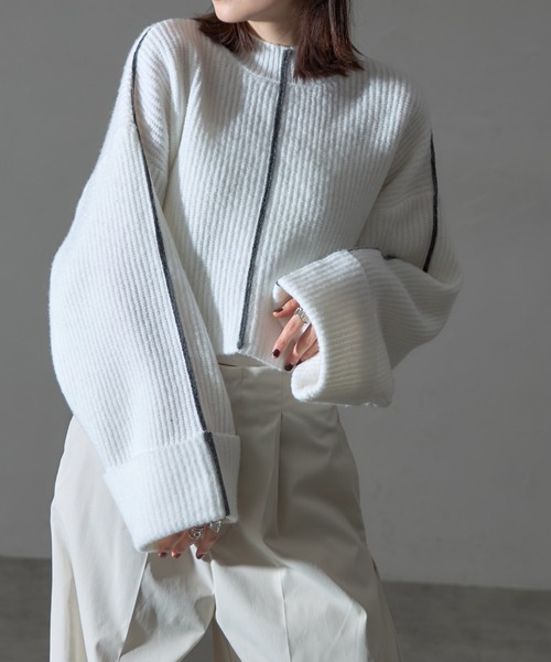 【セール】配色ラインクロップドオーバーサイズニット（ニット/セーター）｜each（イーチ）