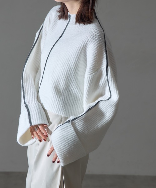 【セール】配色ラインクロップドオーバーサイズニット（ニット/セーター）｜each（イーチ）