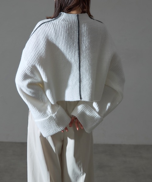 【セール】配色ラインクロップドオーバーサイズニット（ニット/セーター）｜each（イーチ）