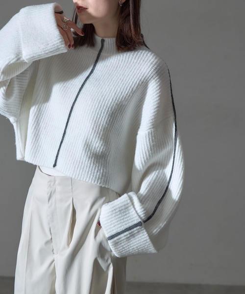 【セール】配色ラインクロップドオーバーサイズニット（ニット/セーター）｜each（イーチ）